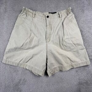 VTG Royal Robbins Canvas Shorts Womens 14 Khaki Pleated Elastic Hiking Outdoor